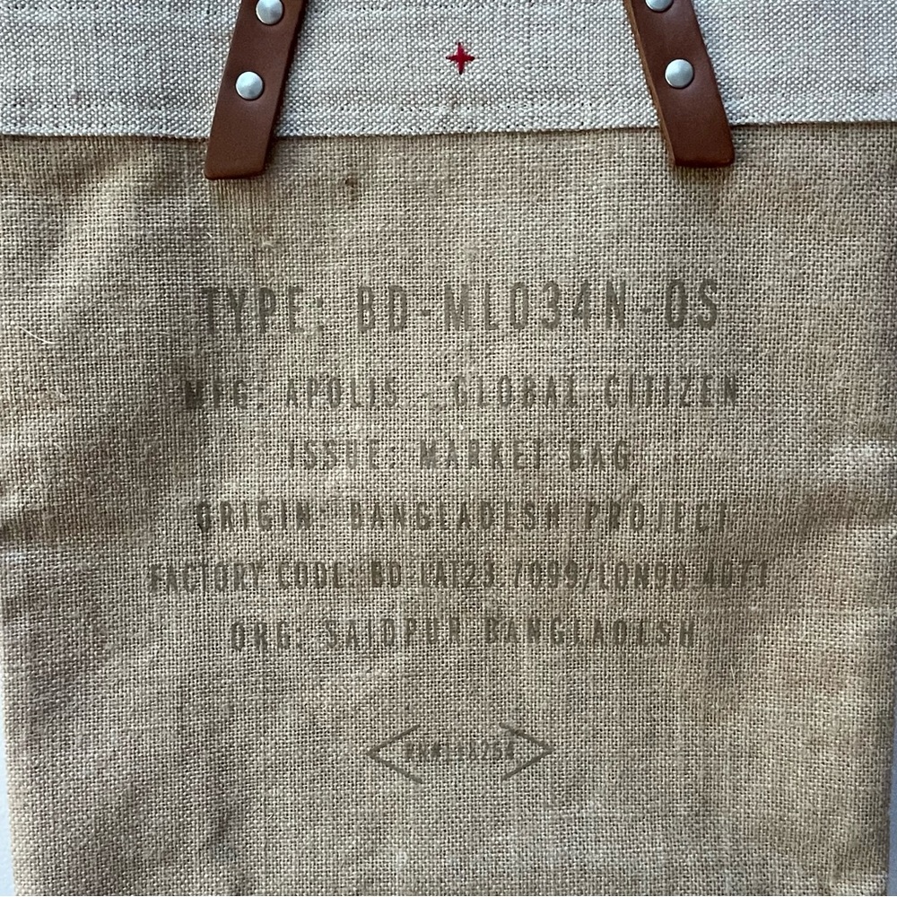 Apolis Global Citizen Market Bag Handcrafted Jute Tote Brown Leather Straps - Picture 8 of 9